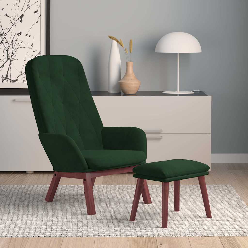 vidaXL Sillón de relax con taburete terciopelo verde oscuro