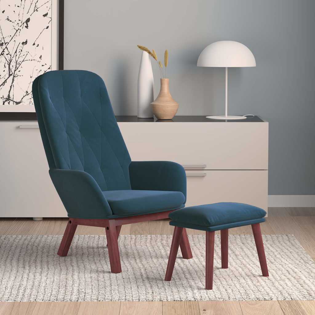 vidaXL Sillón de relax con taburete terciopelo azul