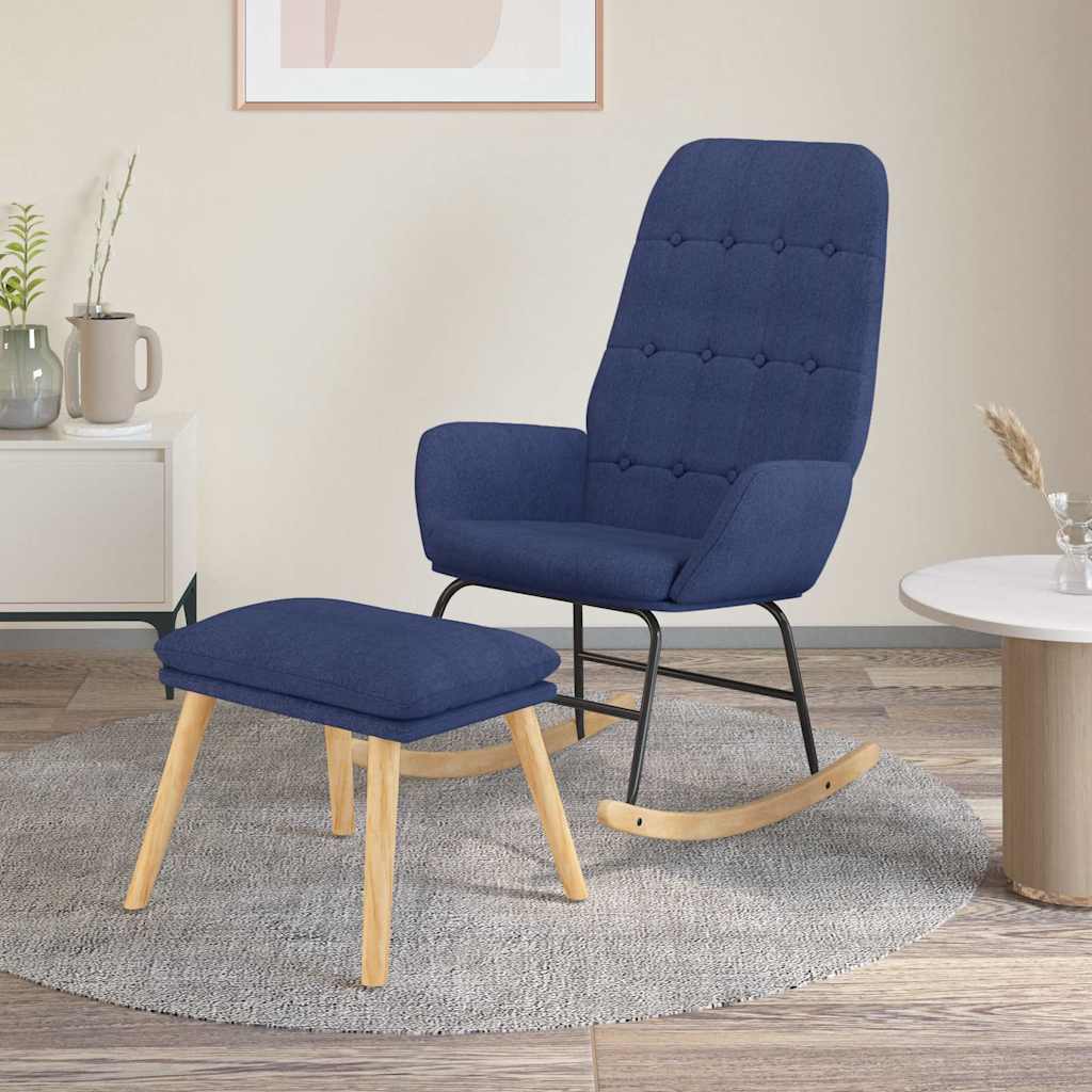 vidaXL Sillón mecedora con taburete tela azul