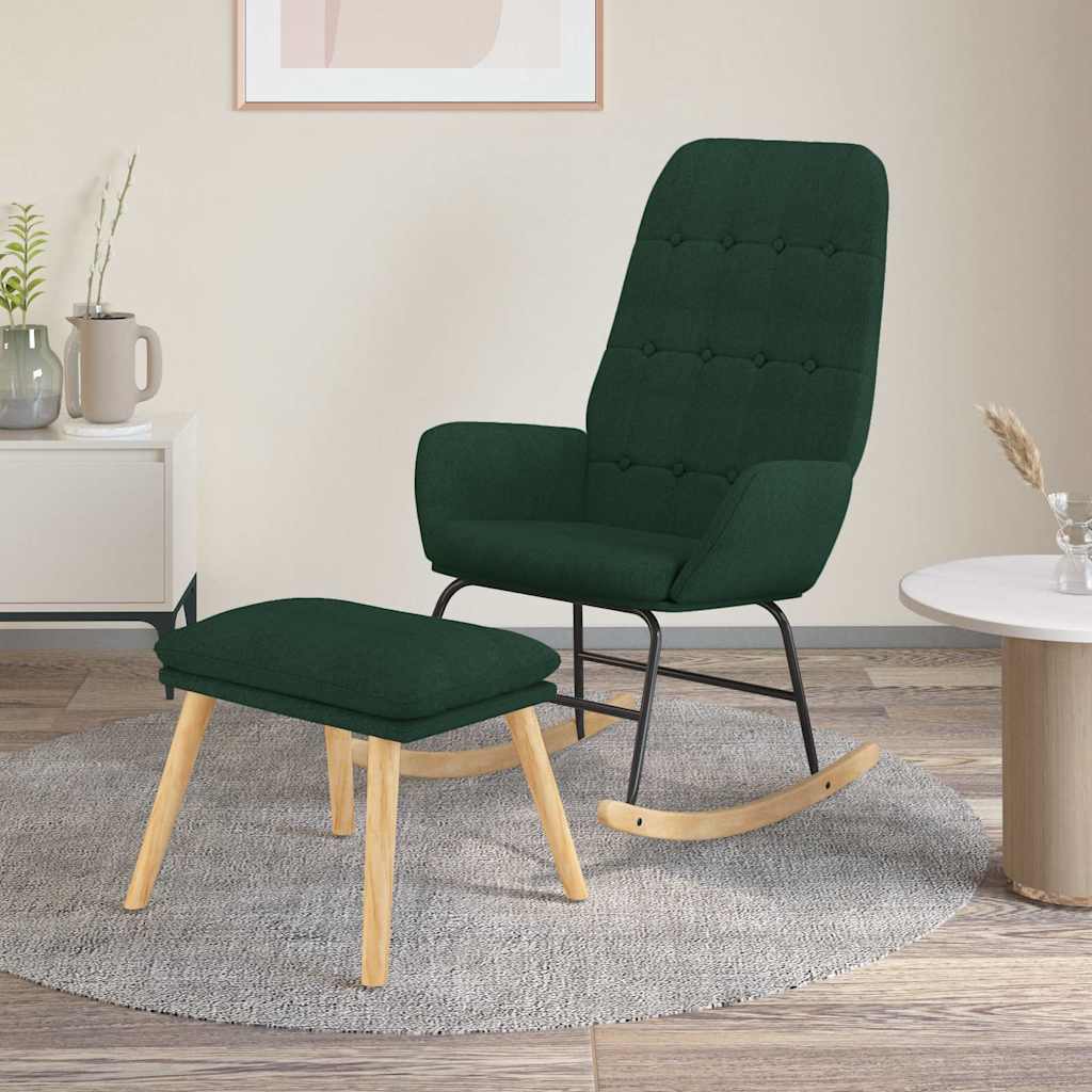 vidaXL Sillón mecedora con taburete tela verde oscuro