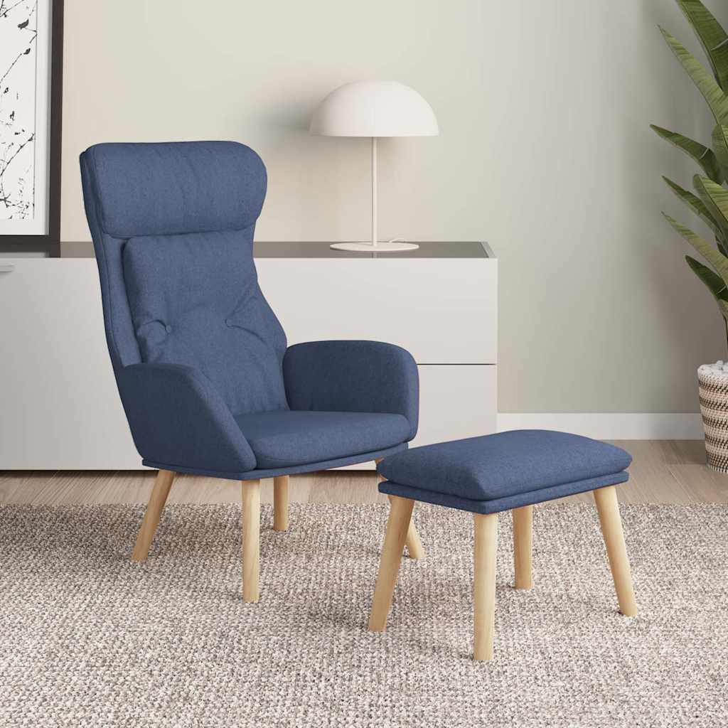 vidaXL Sillón de relax con taburete tela azul