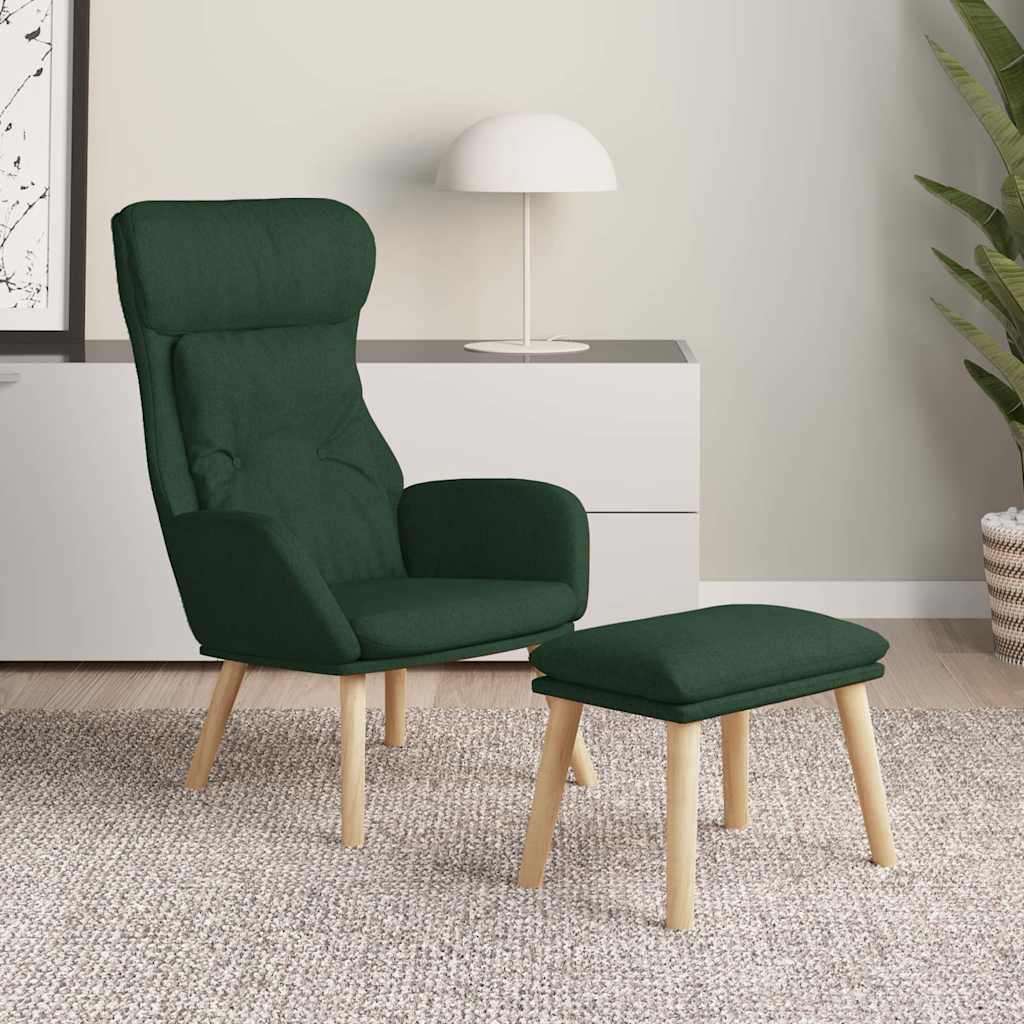 vidaXL Sillón de relax con taburete tela verde oscuro