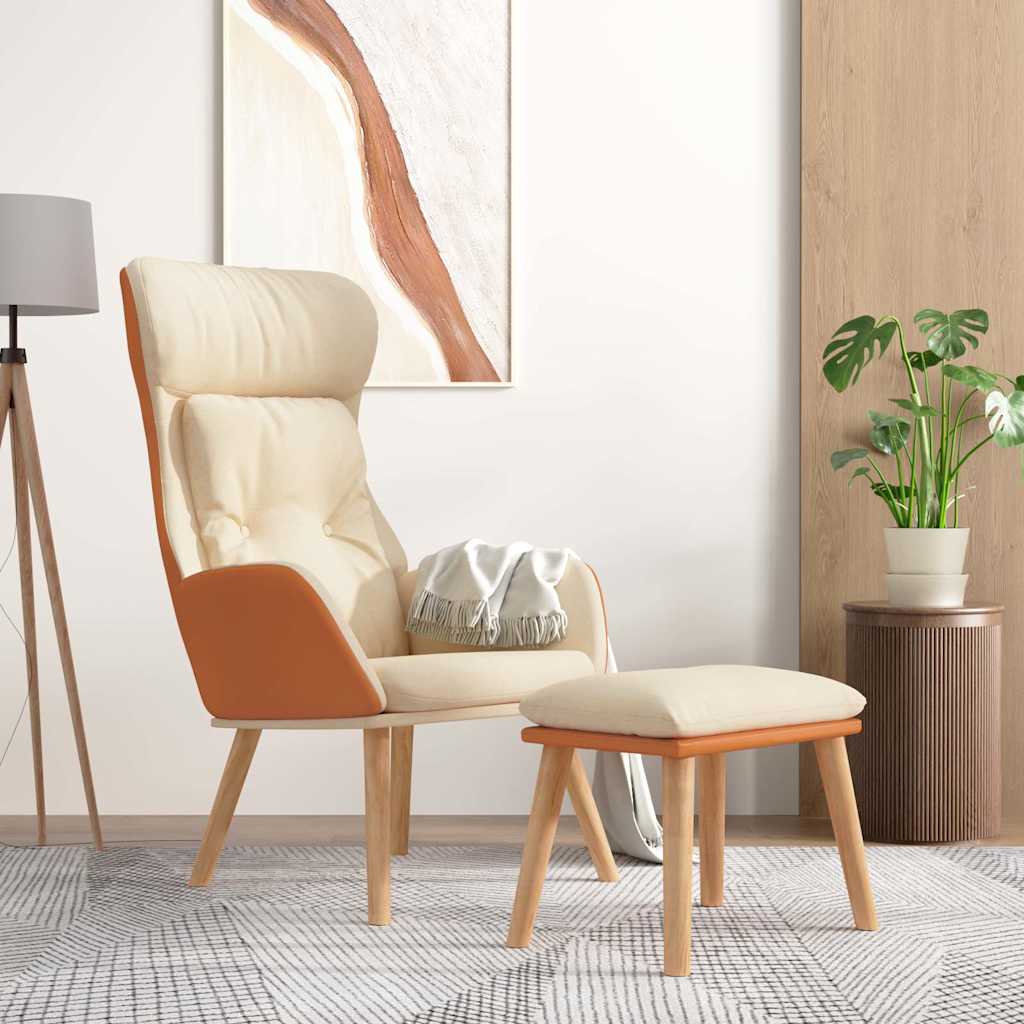 vidaXL Sillón de relax con taburete tela y cuero sintético color crema