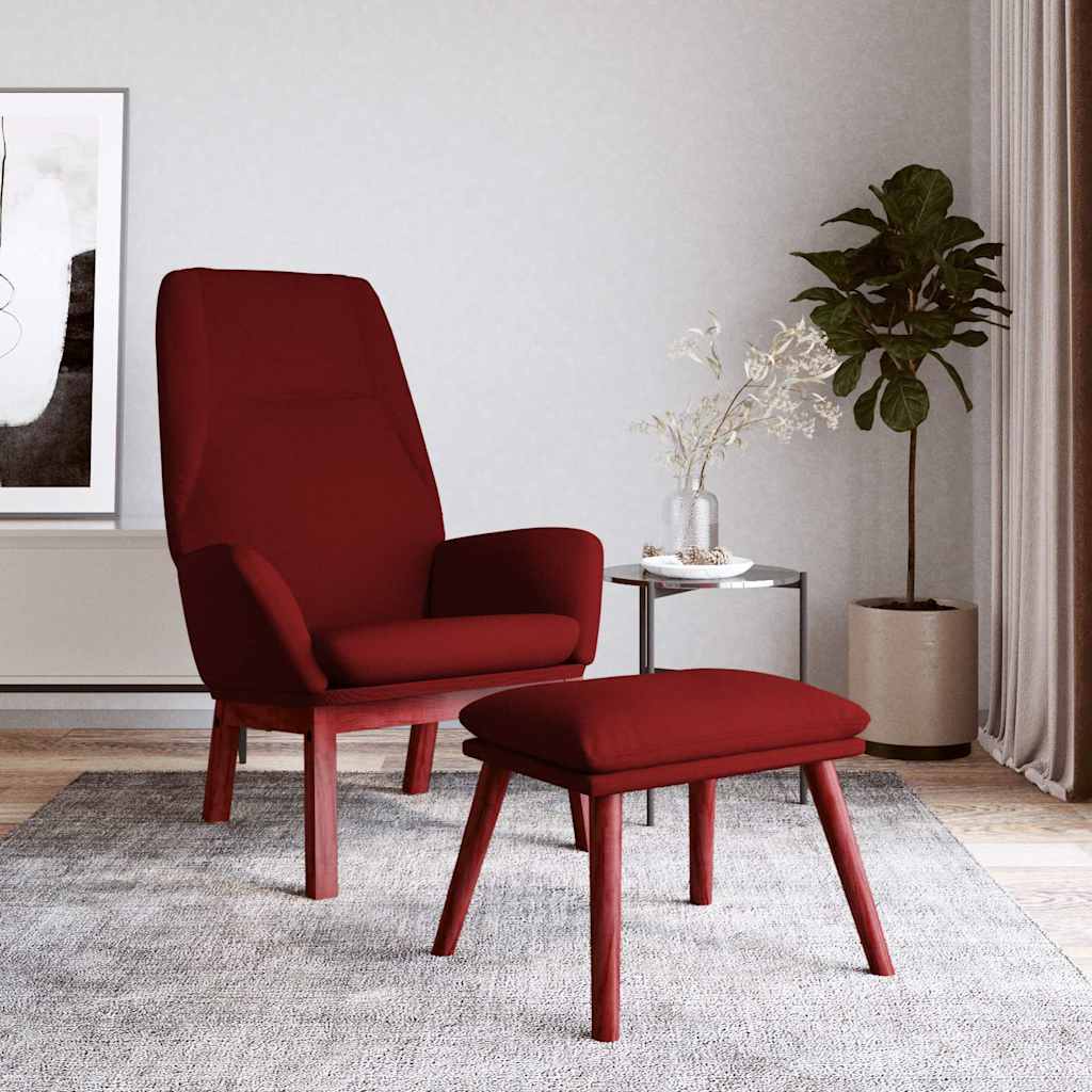 vidaXL Sillón de relax con taburete tela rojo tinto