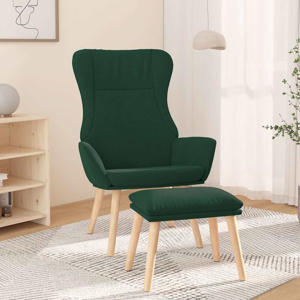 vidaXL Sillón de relax con taburete tela verde oscuro