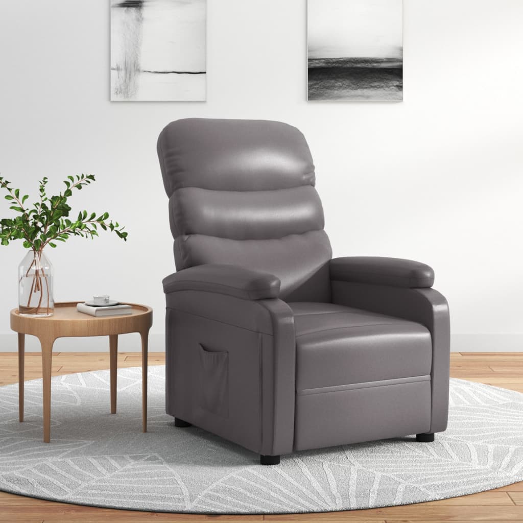 vidaXL Sillón reclinable de cuero sintético gris