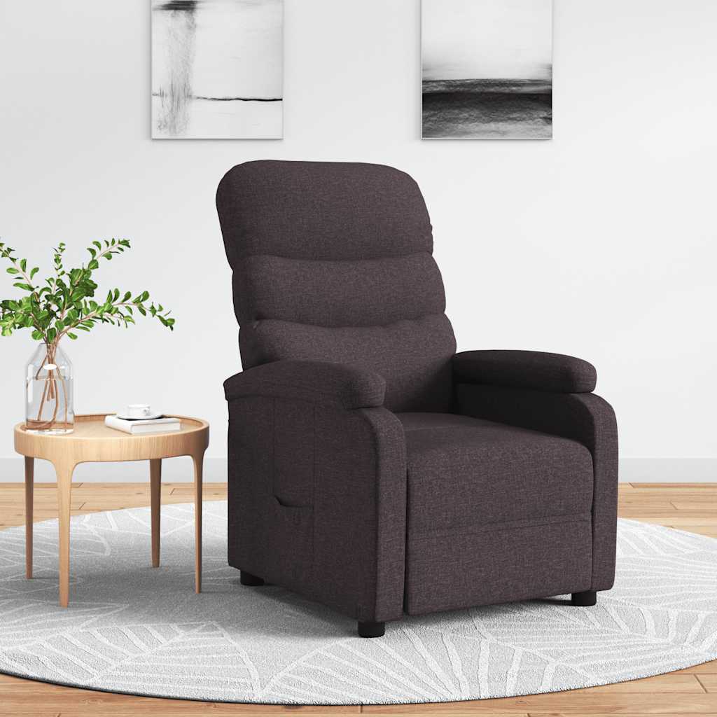 vidaXL Sillón reclinable de tela marrón oscuro