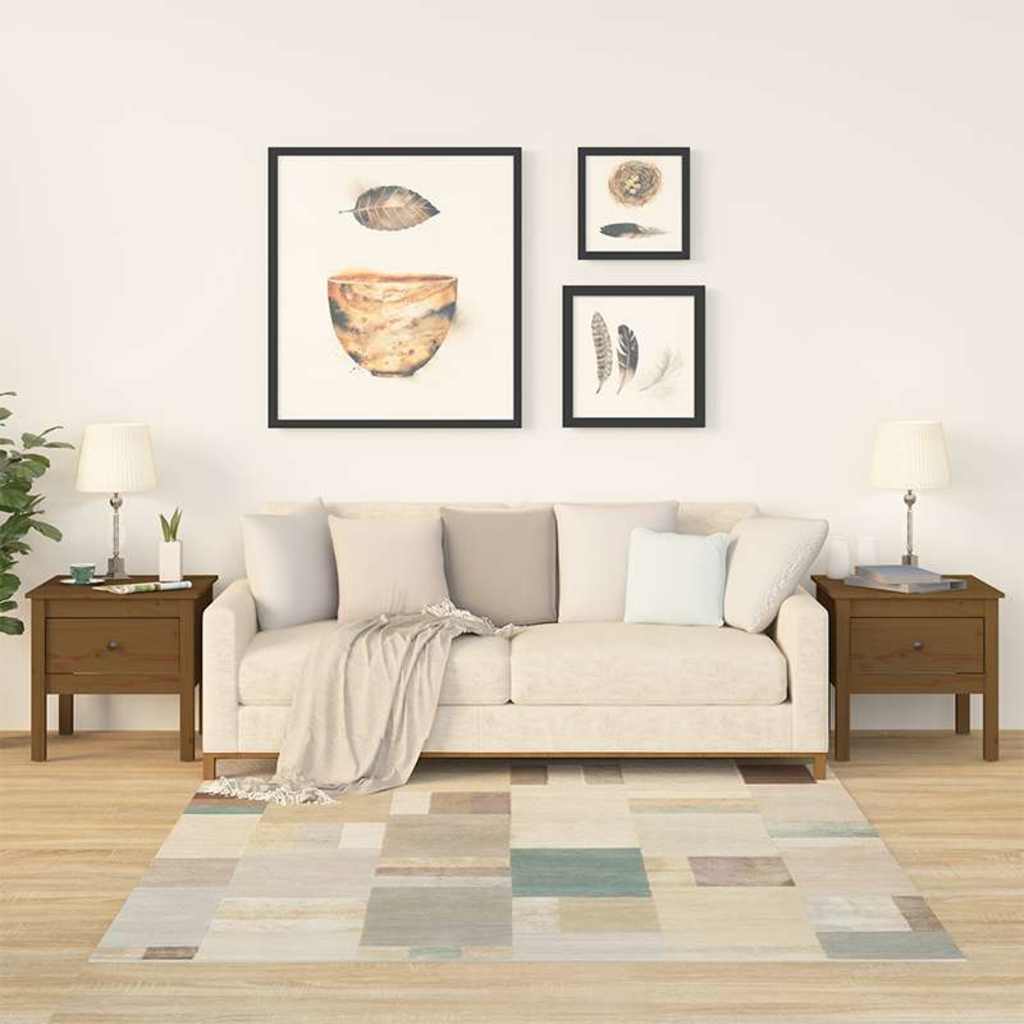 vidaXL Mesa auxiliar 2 uds madera maciza pino marrón miel 50x50x49 cm