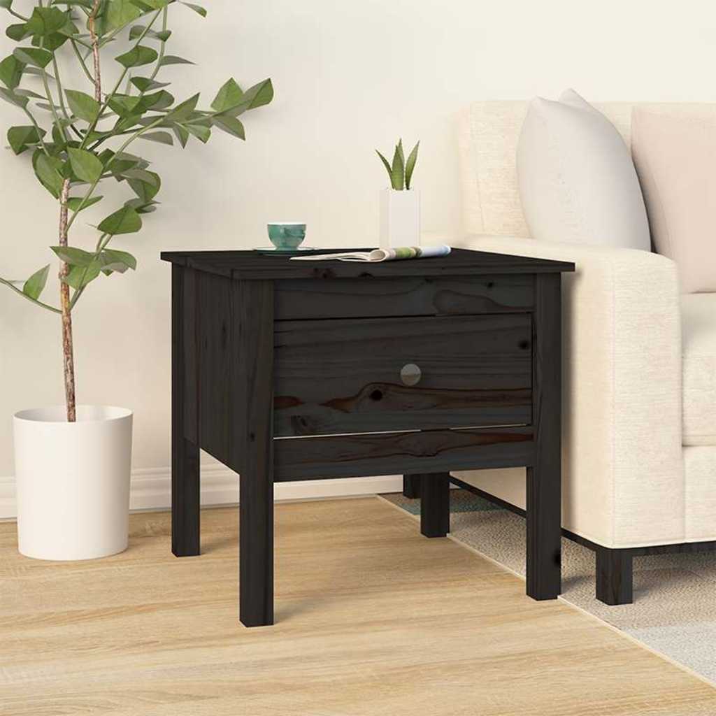 vidaXL Mesa auxiliar de madera maciza de pino negro 50x50x49 cm