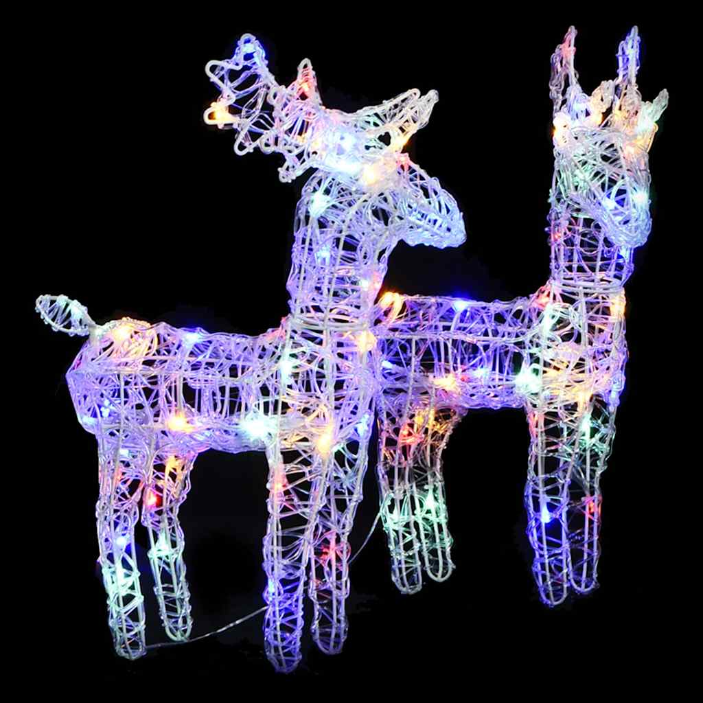 vidaXL Renos de Navidad 2 unidades 80 LED acrílico multicolor