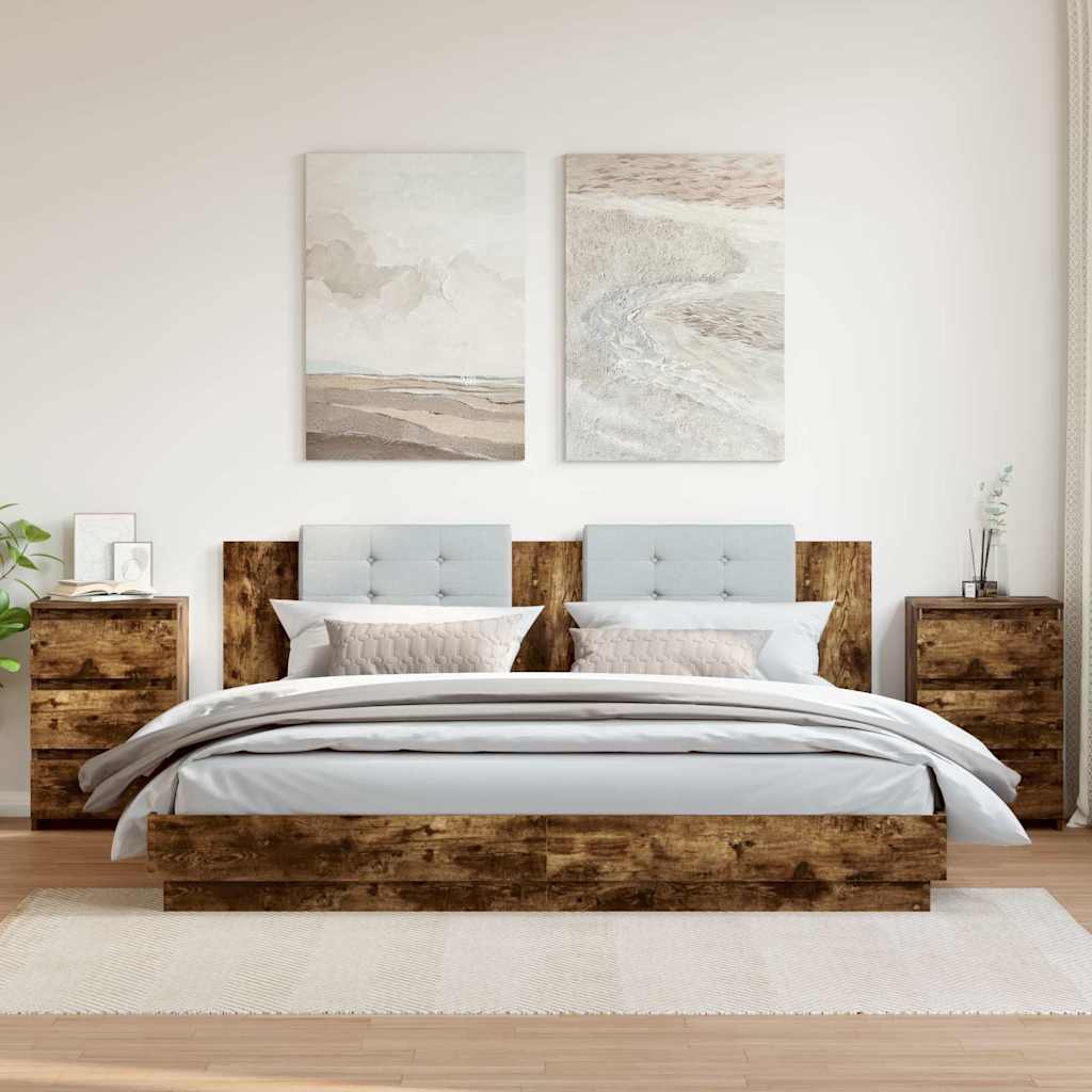 vidaXL Mesita de noche 2 uds contrachapado roble ahumado 40x35x62,5cm