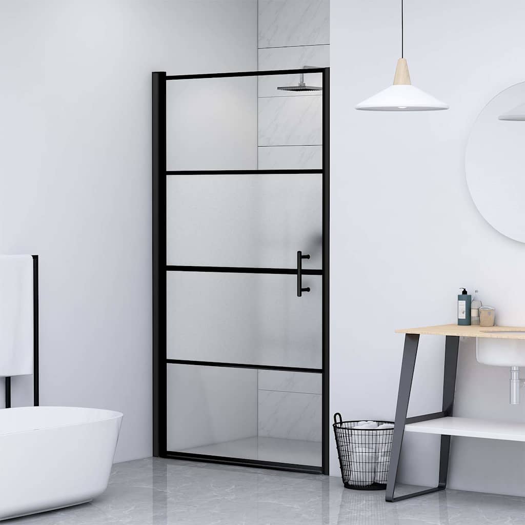 vidaXL Puerta de ducha vidrio semiesmerilado negro 81x195 cm