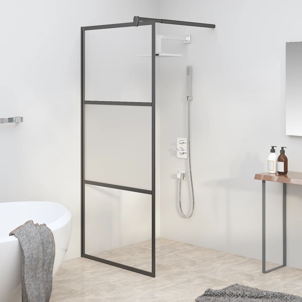 vidaXL Mampara de ducha vidrio ESG semiesmerilado negro 80x195 cm