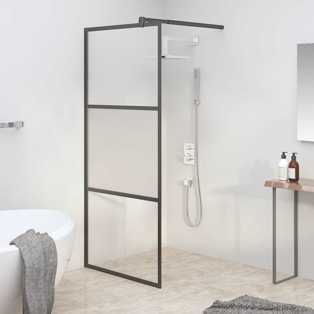 vidaXL Mampara de ducha vidrio ESG semiesmerilado negro 90x195 cm