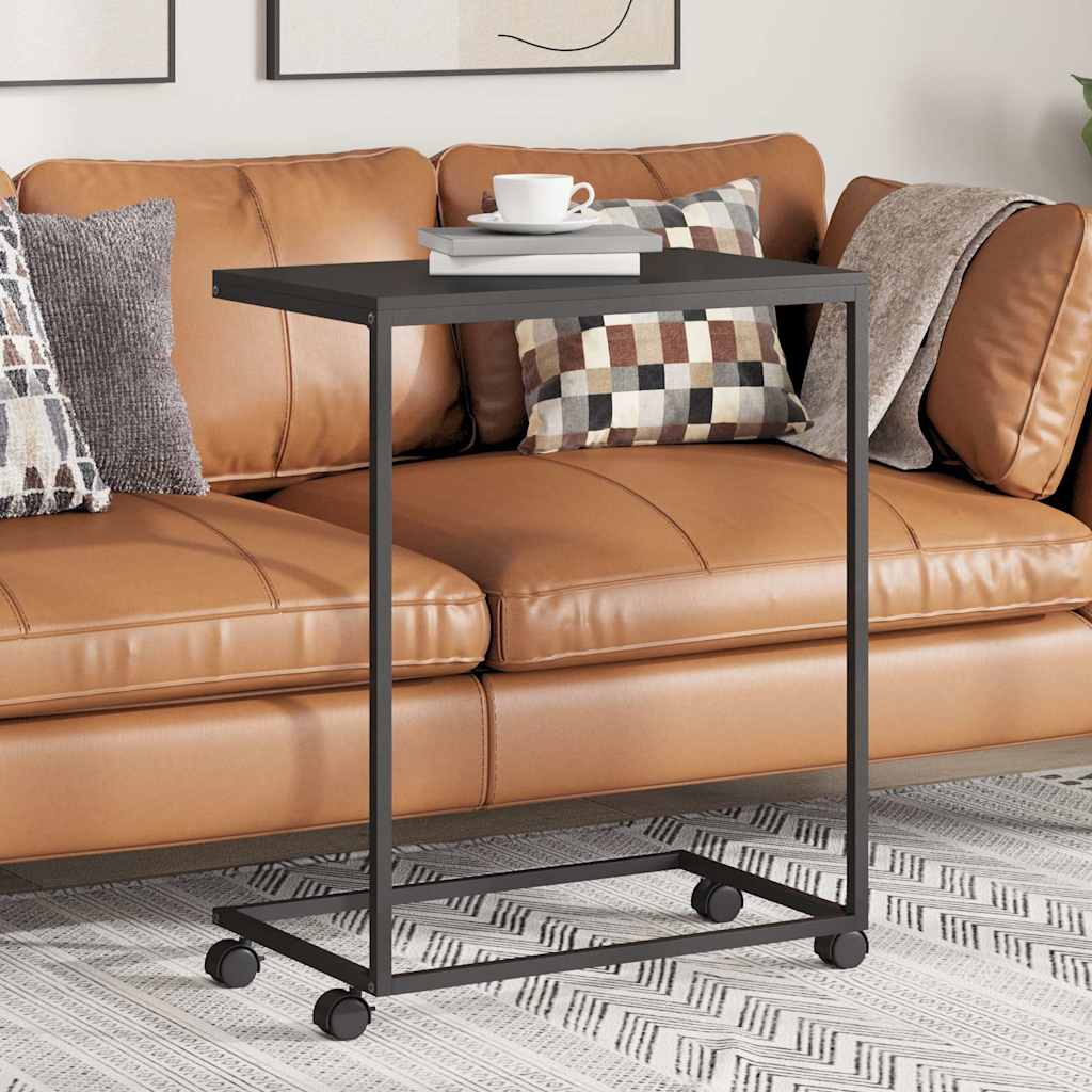 vidaXL Mesa auxiliar con ruedas madera de ingeniería negra 55x35x70 cm