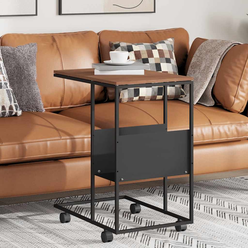 vidaXL Mesa auxiliar con ruedas madera ingeniería negra 55x36x63,5 cm