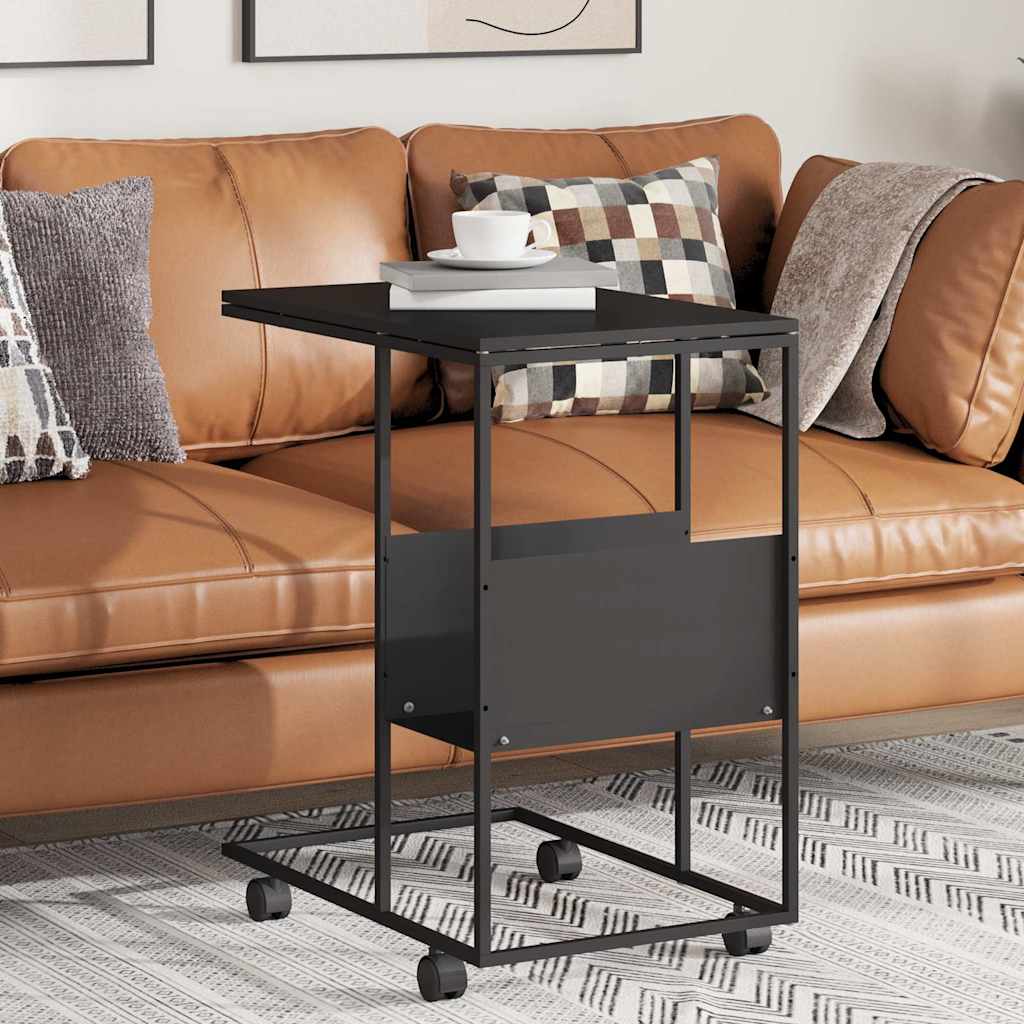 vidaXL Mesa auxiliar con ruedas madera ingeniería negra 55x36x63,5 cm