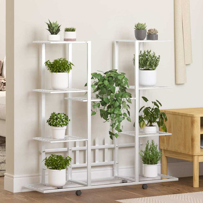 vidaXL Soporte para flores con ruedas hierro blanco 94,5x24,5x91,5 cm