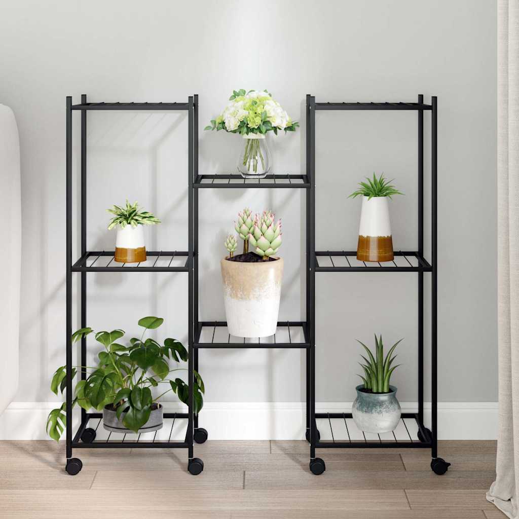 vidaXL Soporte para flores con ruedas hierro negro 83x25x83,5 cm