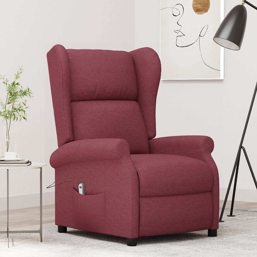 vidaXL Sillón orejero reclinable eléctrico de tela rojo tinto