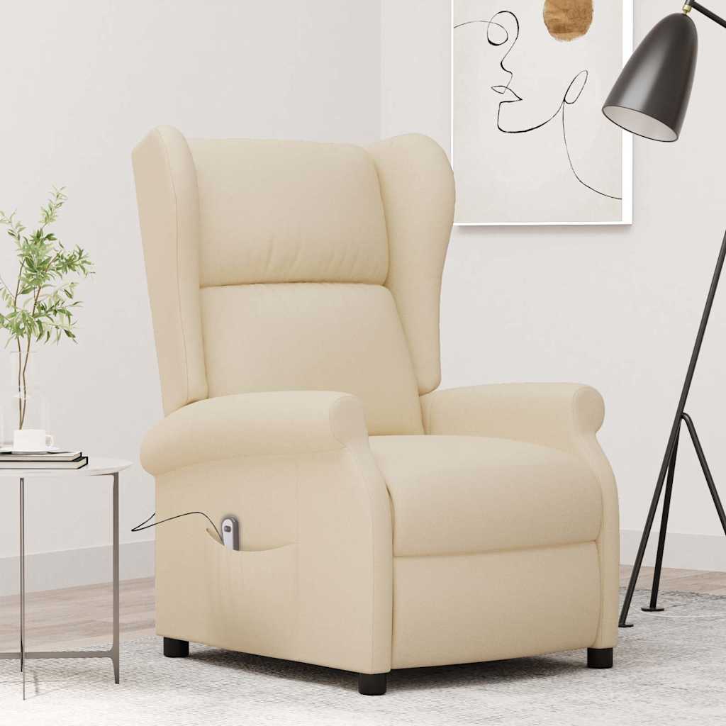vidaXL Sillón orejero reclinable eléctrico tela blanco crema
