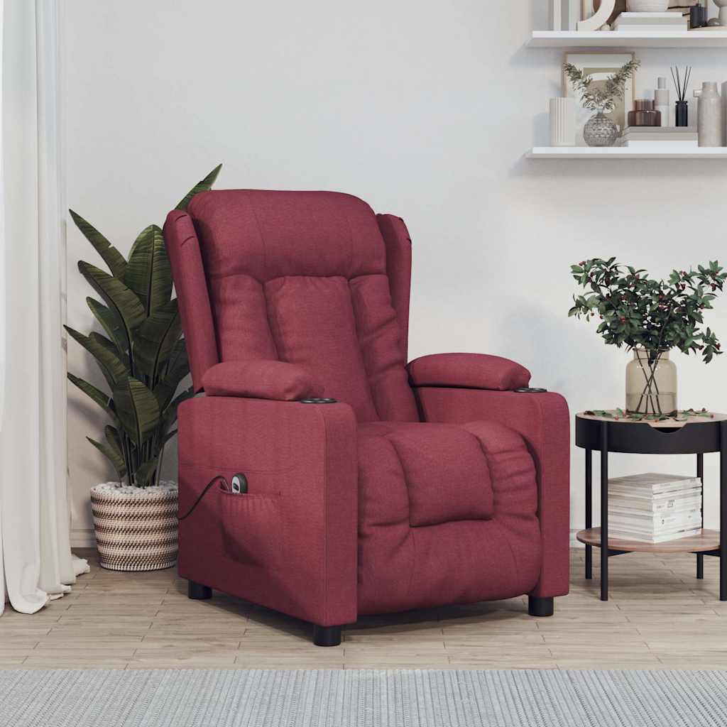 vidaXL Sillón reclinable eléctrico tela rojo tinto