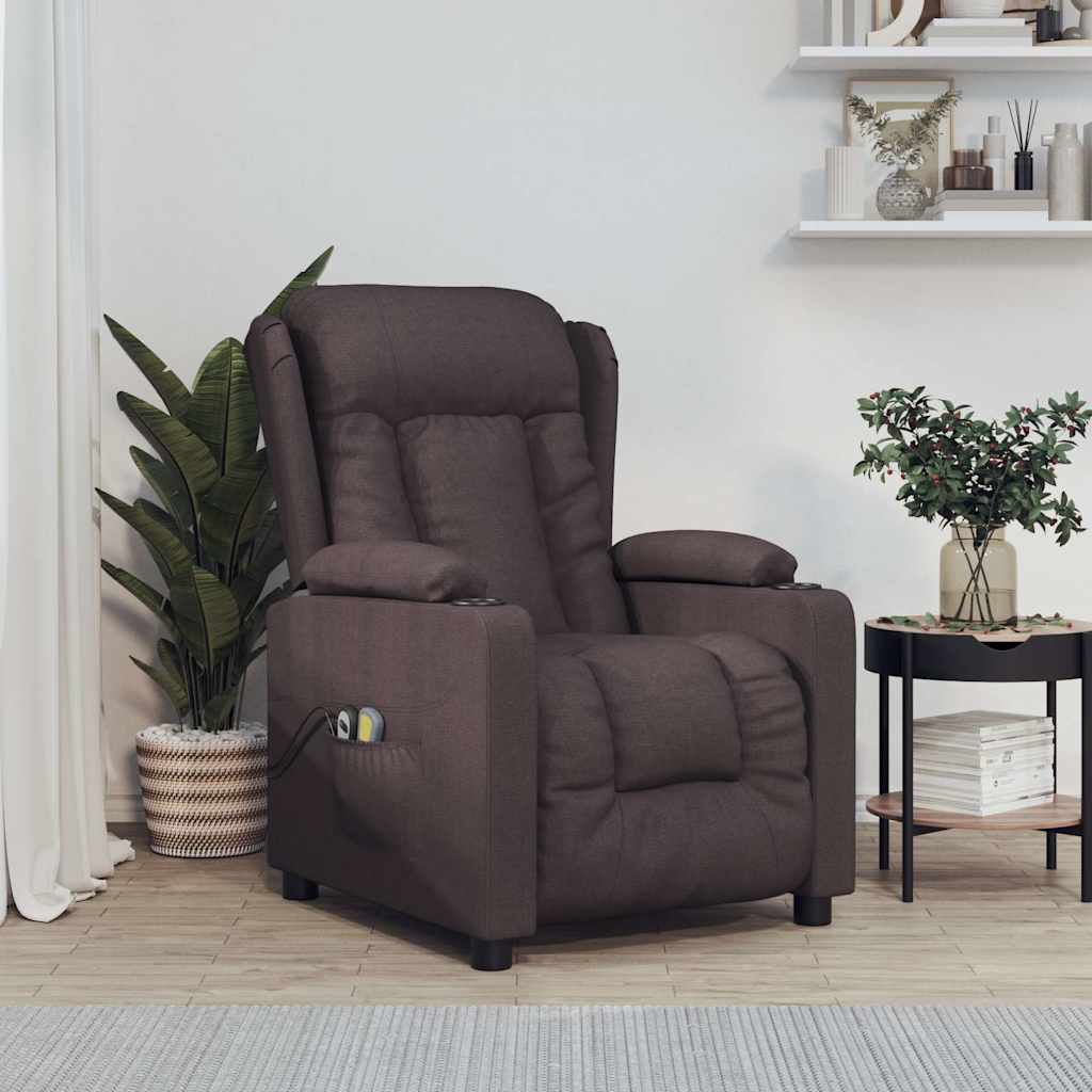 vidaXL Sillón de masaje eléctrico tela marrón oscuro