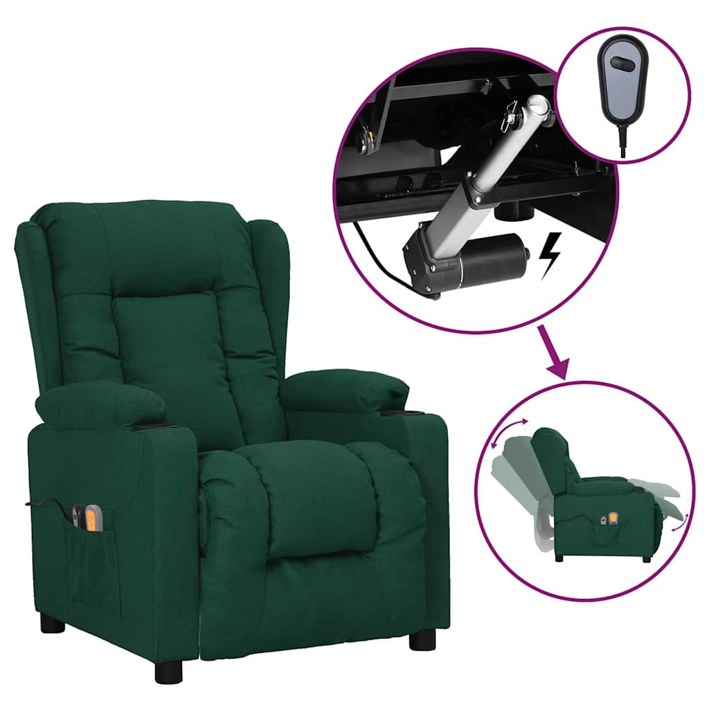 vidaXL Sillón de masaje eléctrico tela verde oscuro