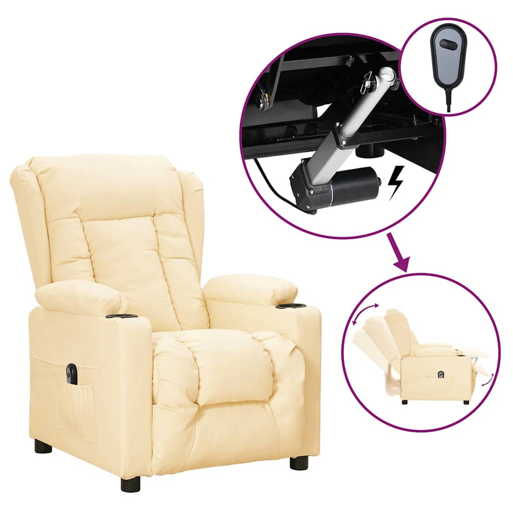 vidaXL Sillón reclinable eléctrico de cuero sintético crema