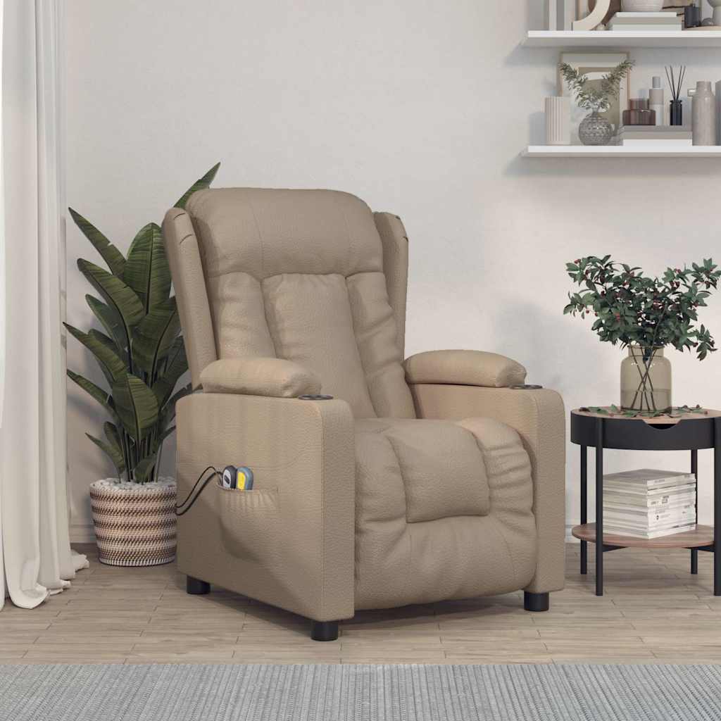 vidaXL Sillón de masaje eléctrico cuero sintético color capuchino