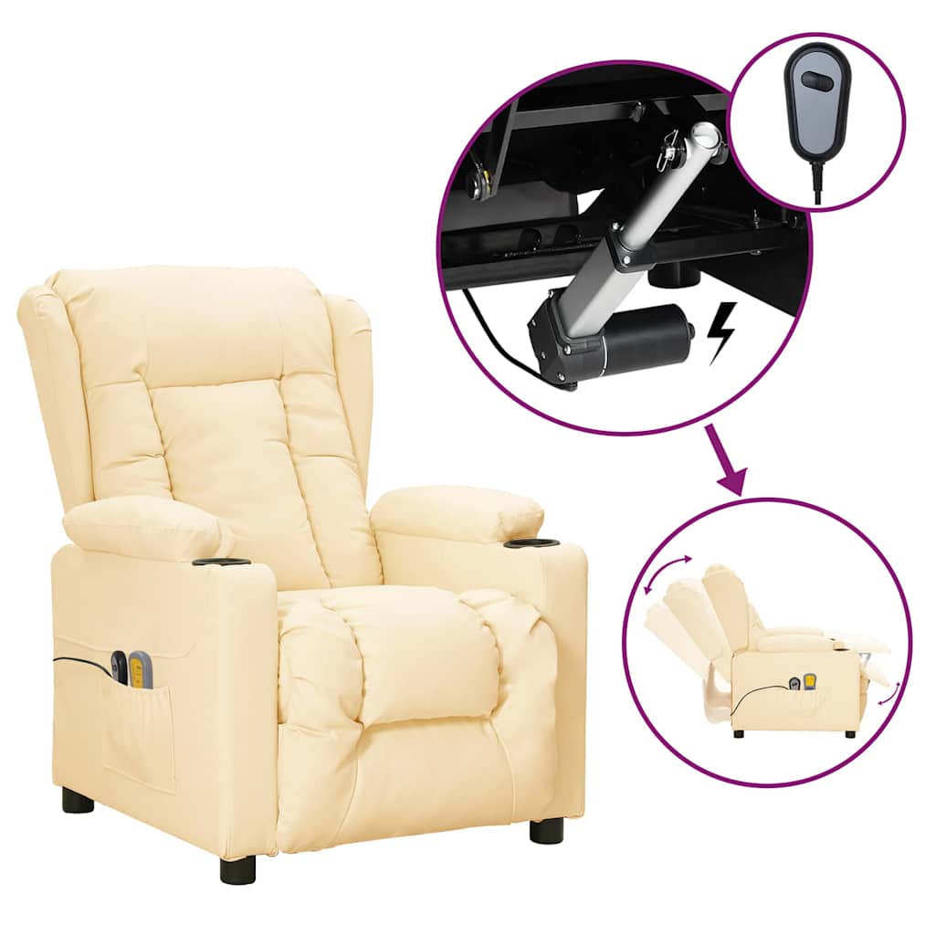 vidaXL Sillón de masaje eléctrico cuero sintético crema