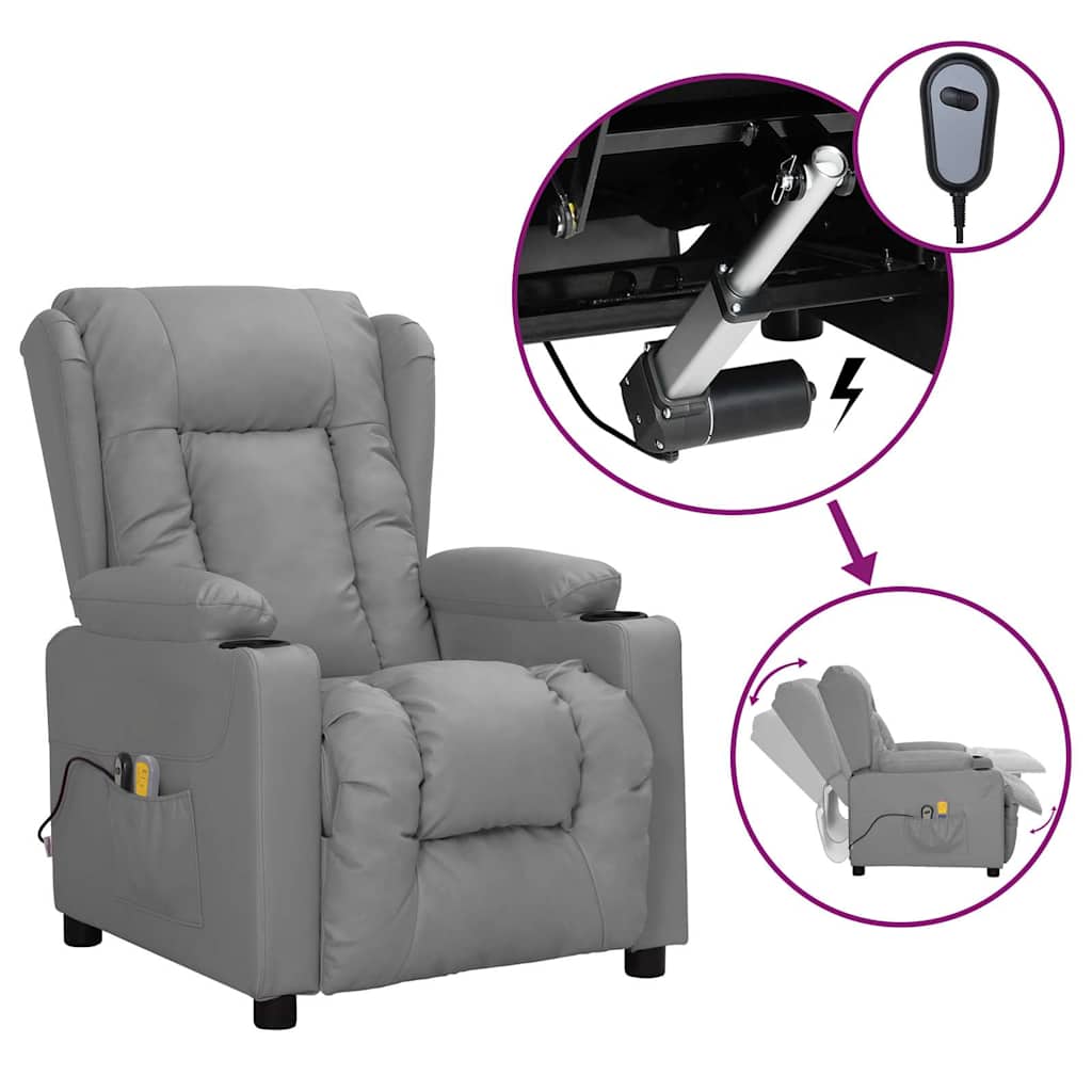 vidaXL Sillón de masaje eléctrico cuero sintético gris