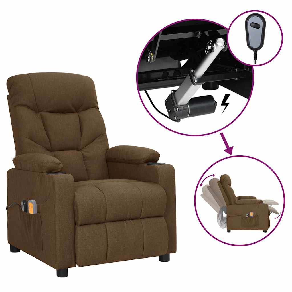 vidaXL Sillón de masaje eléctrico tela marrón