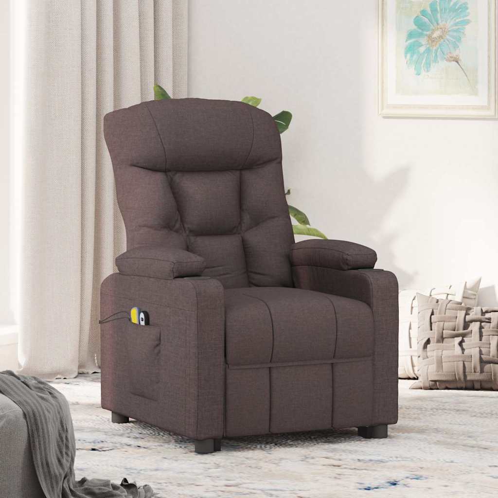 vidaXL Sillón de masaje eléctrico tela marrón oscuro