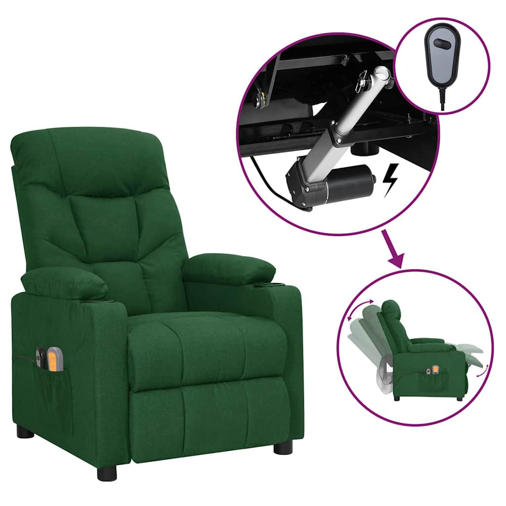 vidaXL Sillón de masaje eléctrico tela verde oscuro