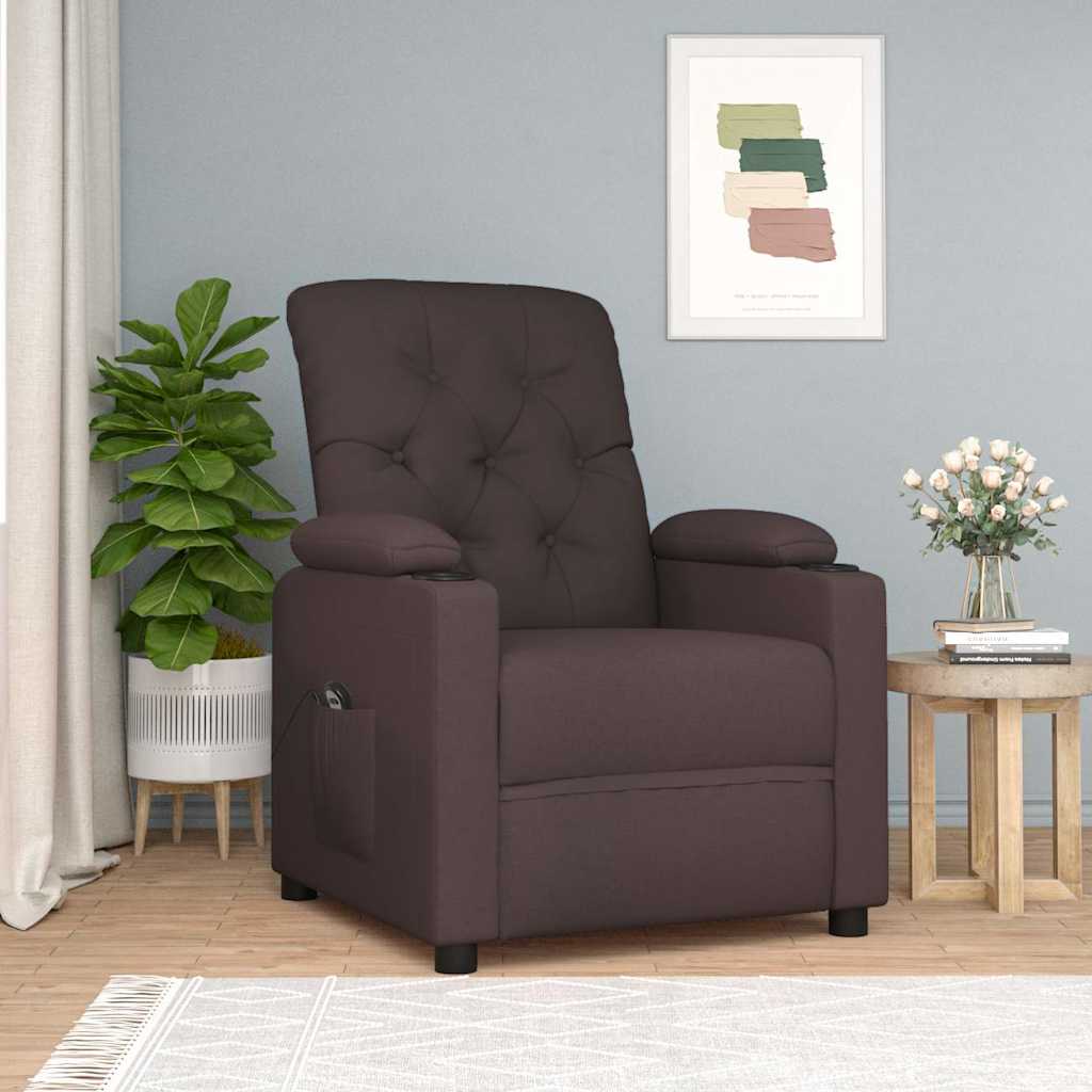 vidaXL Sillón reclinable eléctrico tela marrón oscuro