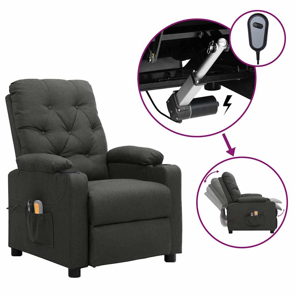 vidaXL Sillón de masaje eléctrico tela gris oscuro