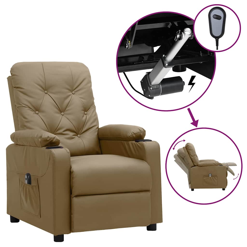 vidaXL Sillón reclinable eléctrico de cuero sintético color capuchino