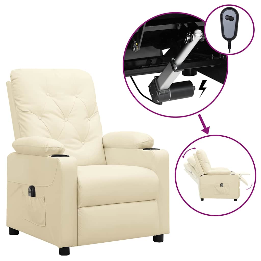 vidaXL Sillón reclinable eléctrico de cuero sintético crema