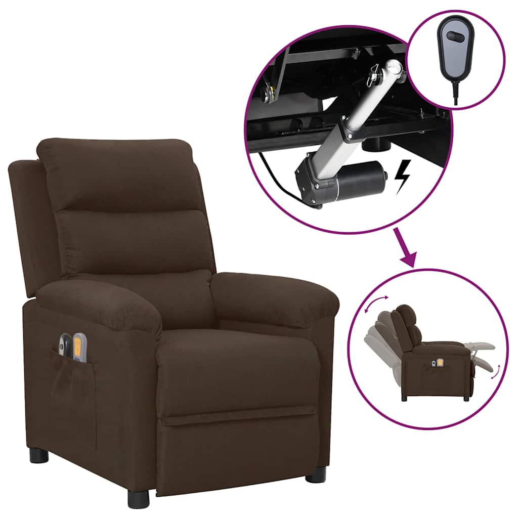 vidaXL Sillón de masaje eléctrico tela marrón oscuro