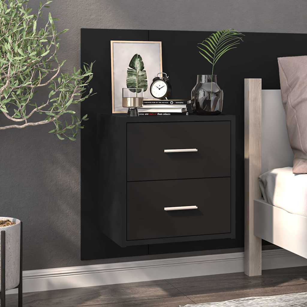 vidaXL Mesita de noche de pared negra