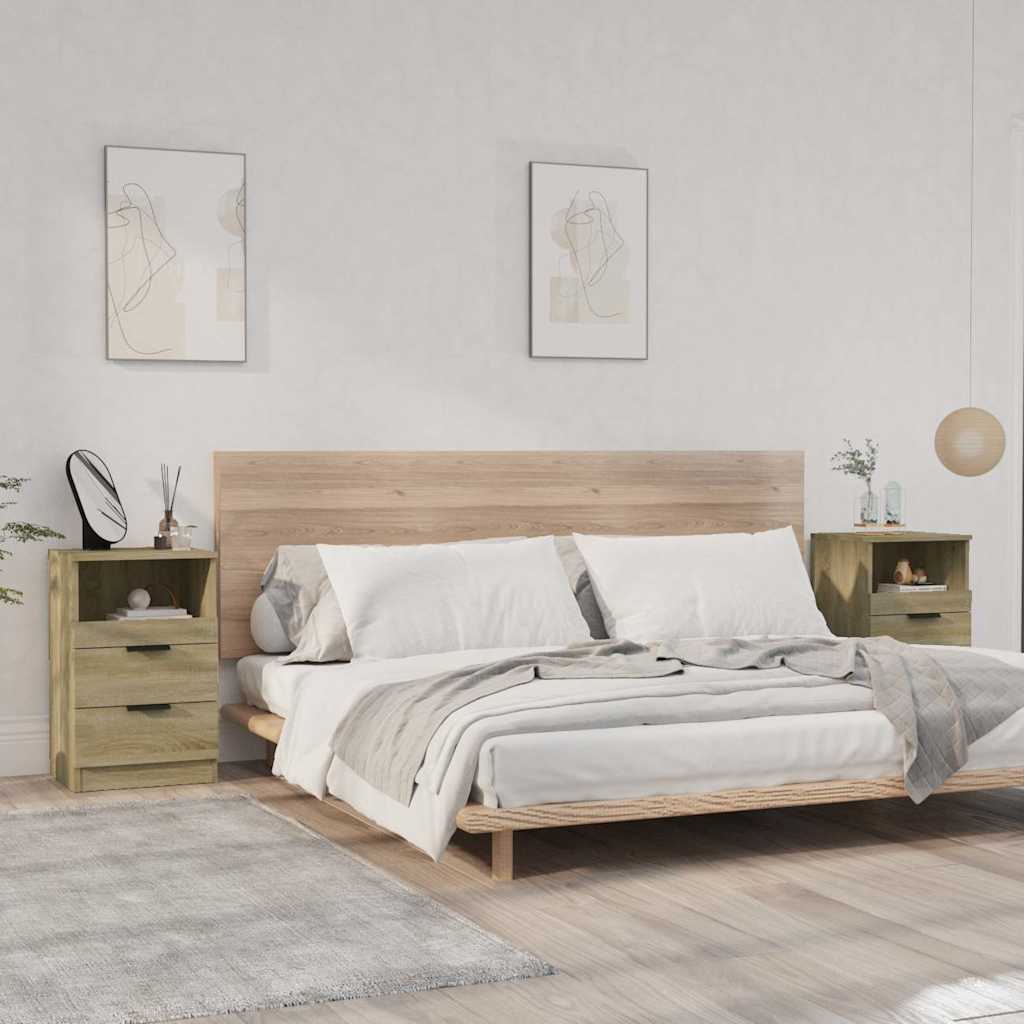 vidaXL Mesita de noche 2 uds madera contrachapada color roble Sonoma