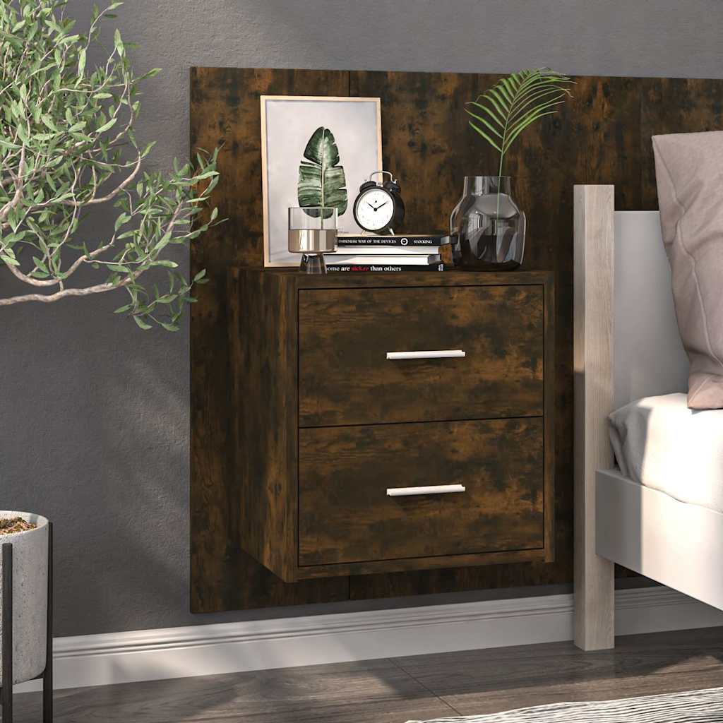 vidaXL Mesita de noche de pared roble ahumado