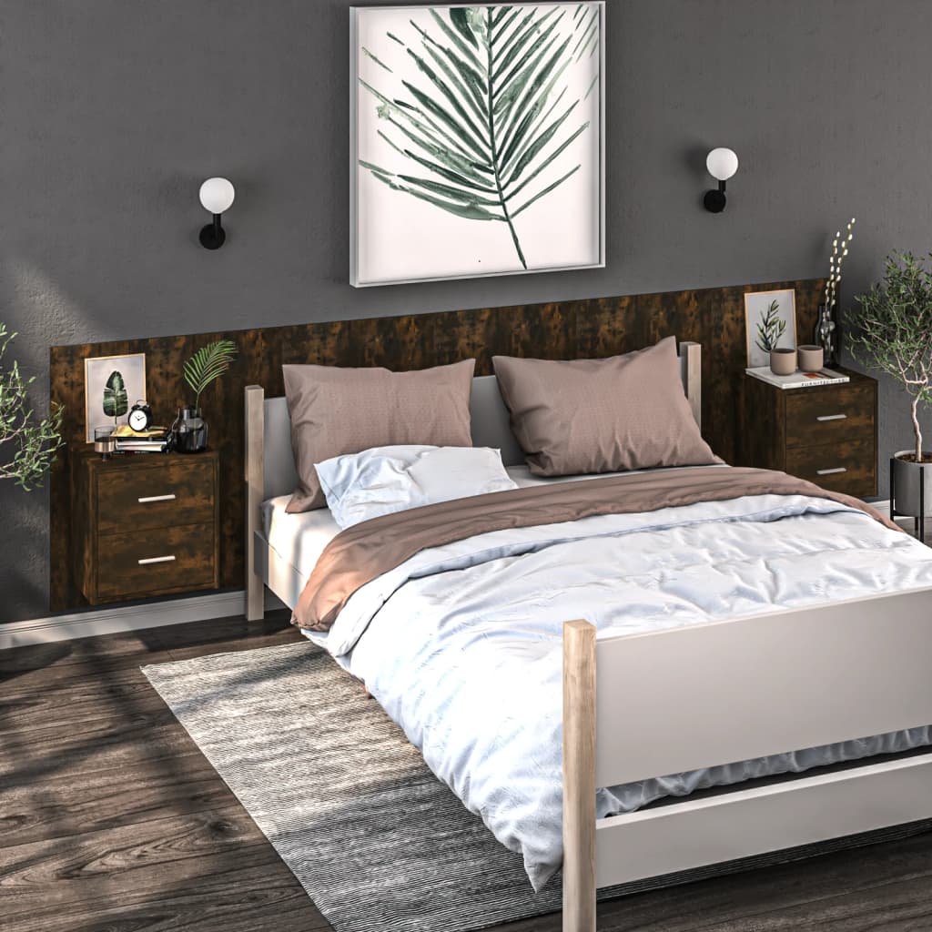 vidaXL Mesita de noche de pared 2 unidades color roble ahumado