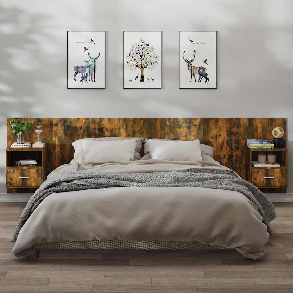 vidaXL Mesita de noche de pared 2 unidades color roble ahumado