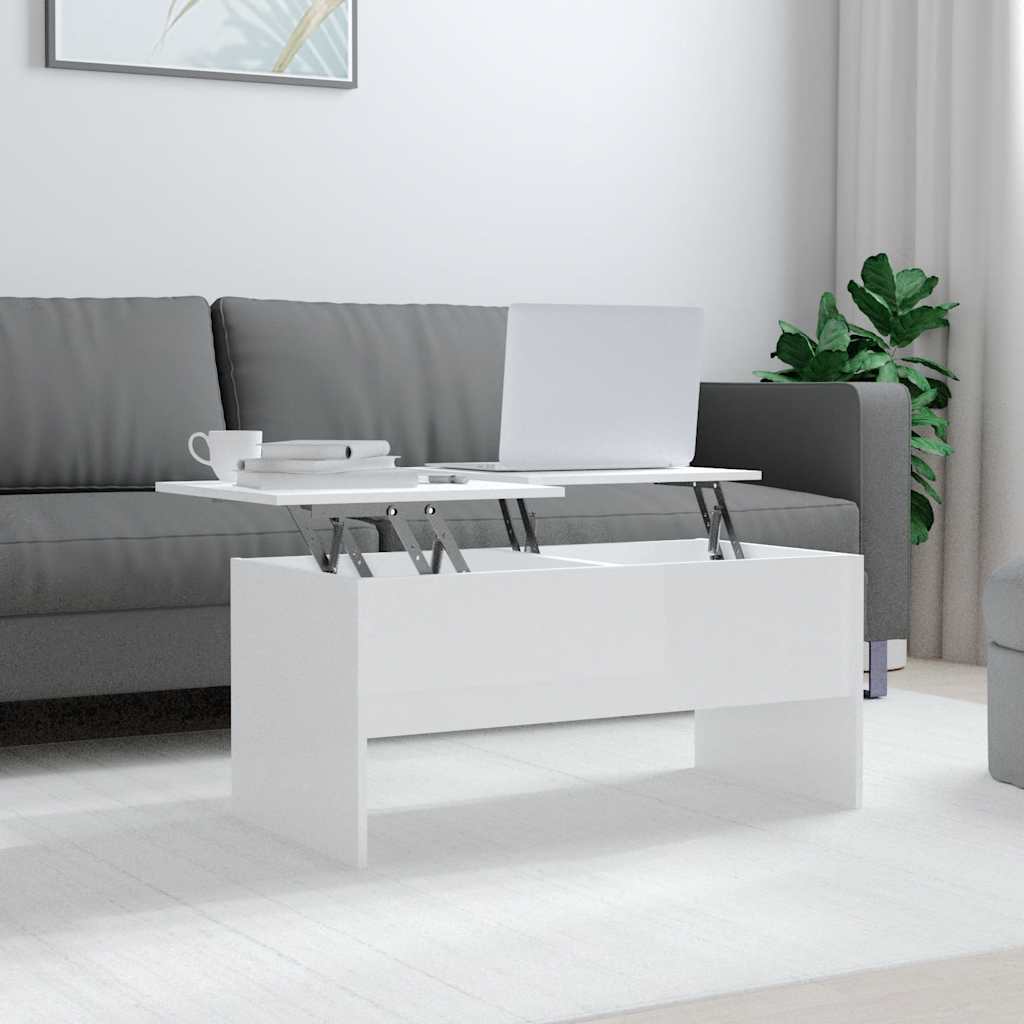 vidaXL Mesa de centro madera ingeniería blanco brillo 102x50,5x46,5 cm