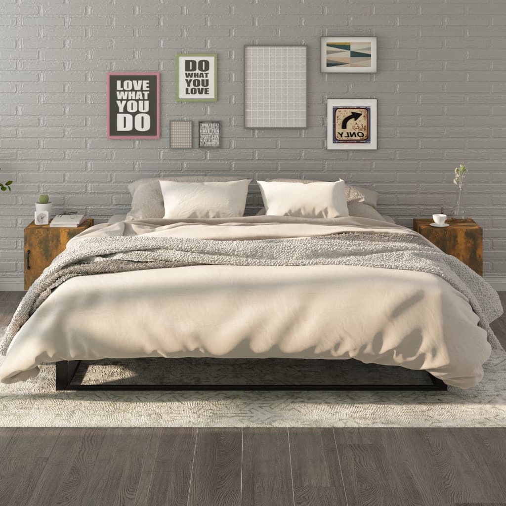 vidaXL Mesitas de noche 2 uds madera contrachapada color roble ahumado