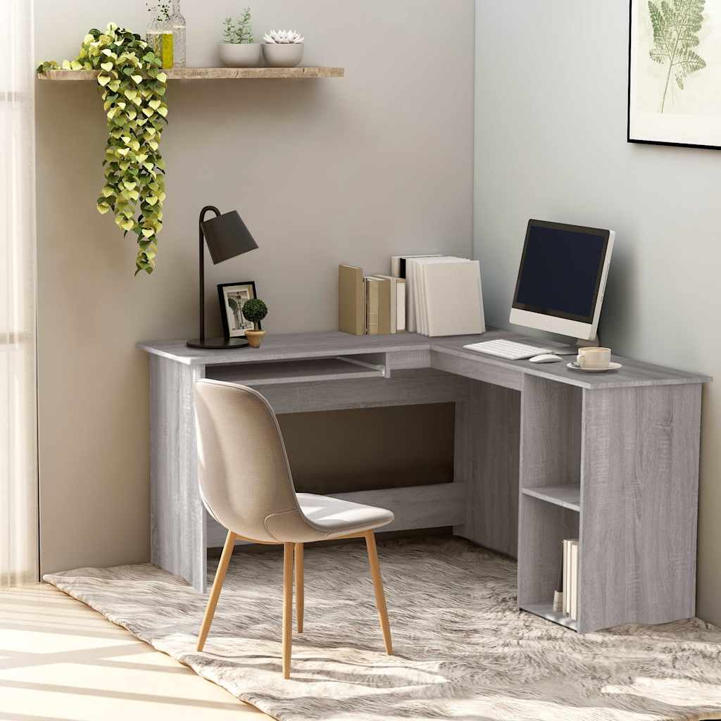 vidaXL Escritorio de esquina madera contrachapada gris 120x140x75 cm