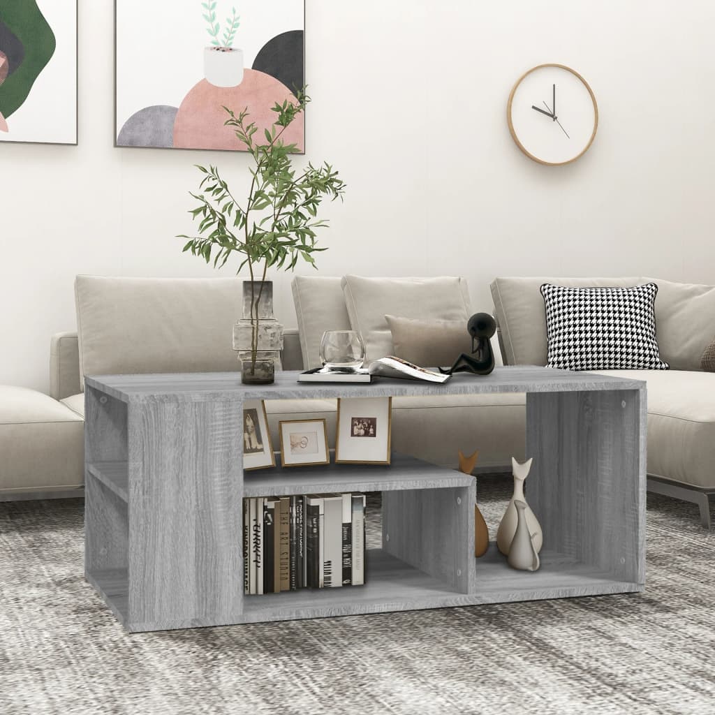 vidaXL Mesa de centro madera contrachapada gris Sonoma 100x50x40 cm