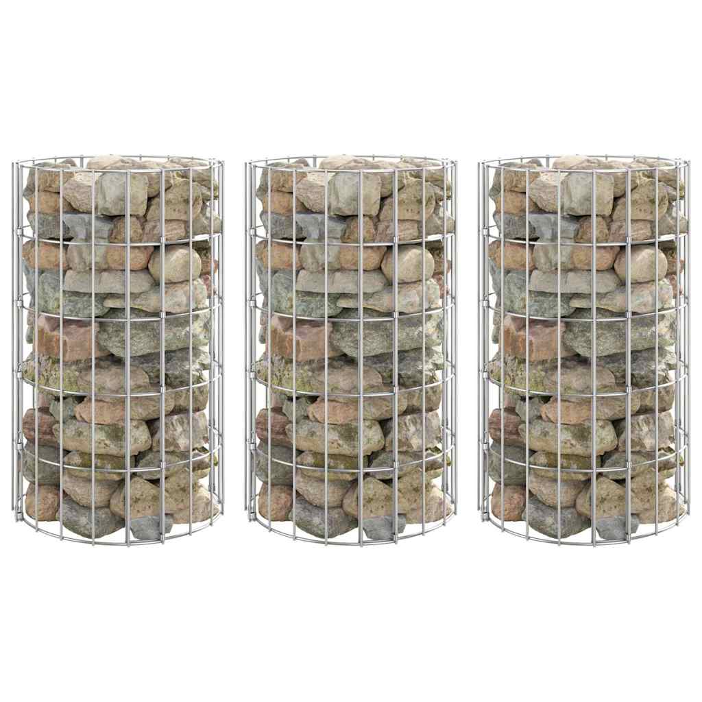 vidaXL Arriate gaviones circular 3 uds acero galvanizado Ø30x50 cm